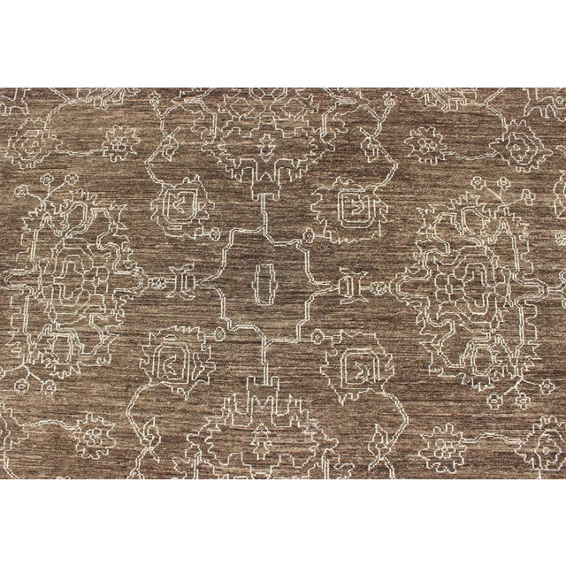 Late 20th Century Turkish Transitional Rug in Warm Chestnut Brown With Ivory Motifs For Sale - Image 5 of 13