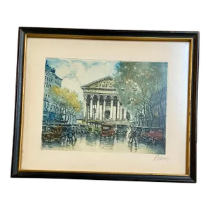 Early 20th Century Marcel J. Baron French Hand Colored Impressionist Etching "Rainy Day" Signed