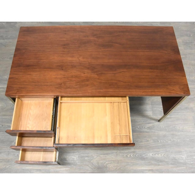 1960s Refinished Walnut and Brass Desk by Alma For Sale In Boston - Image 6 of 11