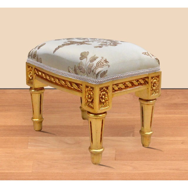 Vintage Beautiful Real solid wood real gold leaf footstool width 14.5 , depth 9.8 and height 12.9 inches