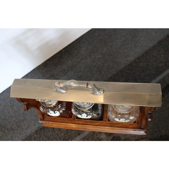 Late 19th Century Antique English Oak Tantalus With Three Cut Crystal Decanters, C. Late 1800s For Sale - Image 5 of 6