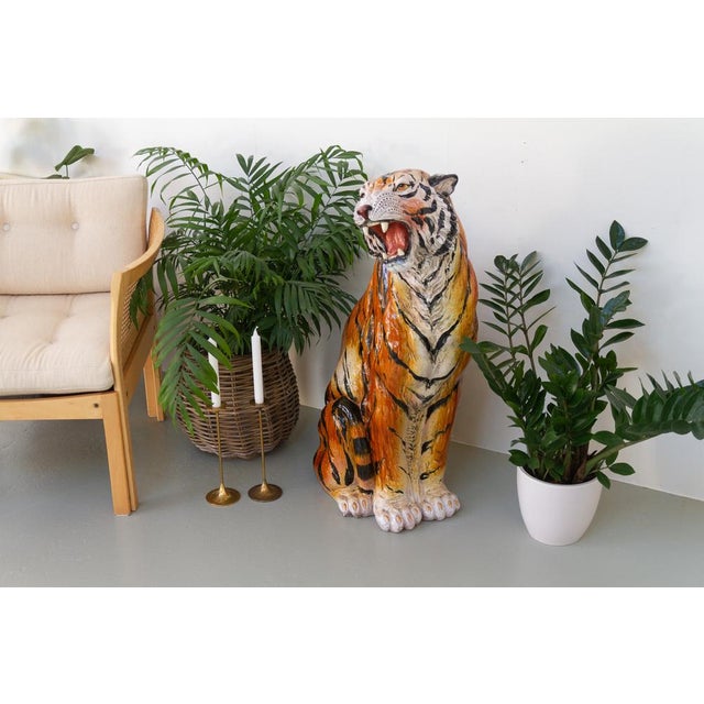 Hollywood Regency Large Italian Ceramic Tiger, 1970s For Sale - Image 3 of 18
