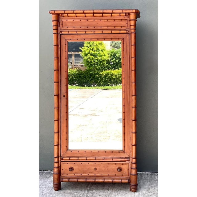 Vintage Faux Bamboo Armoire With Mirror For Sale - Image 11 of 12