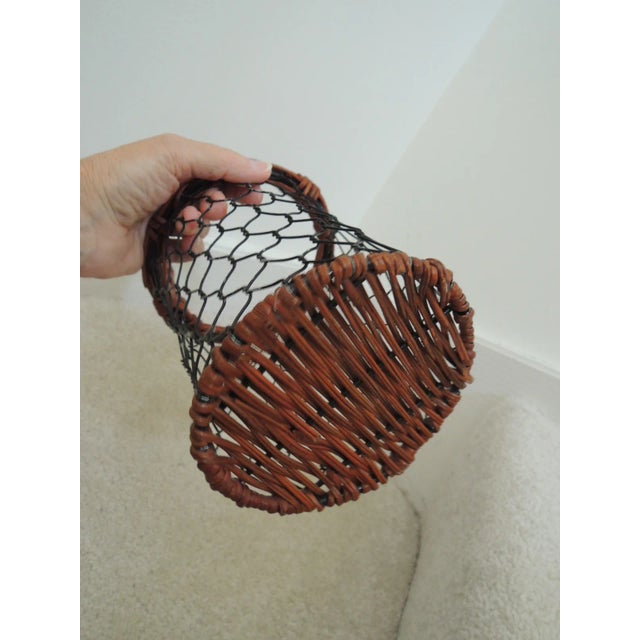 Brown Vintage 1970s Wine Bottle Basket Caddy Holder For Sale - Image 8 of 9