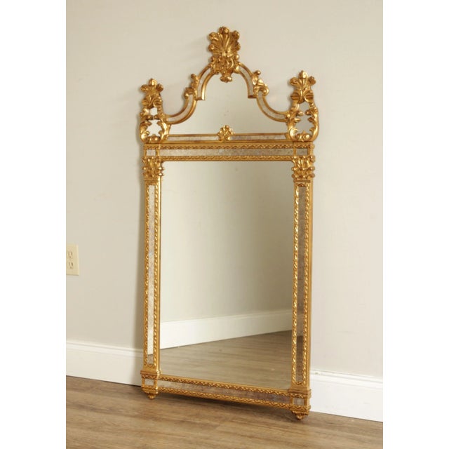 High Quality Vintage Italian Made Ornate Gilt Wood Framed Beveled Wall Mirror by La Barge