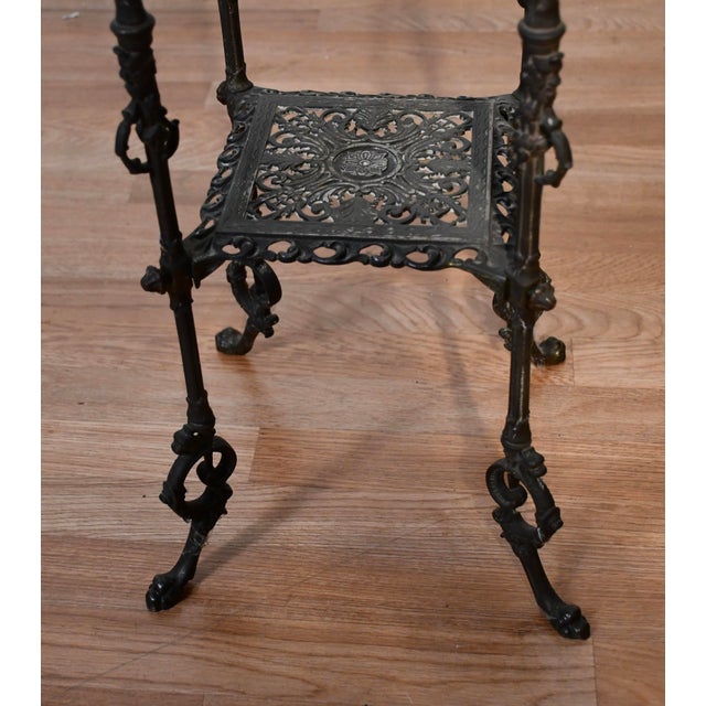 1900s Antique Victorian White Metal & Onyx Inset Two Tier Stand / Small Table For Sale - Image 4 of 11