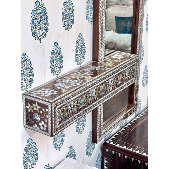 Contemporary Design Mother of Pearl Inlaid Mirror With Shelf For Sale - Image 11 of 14