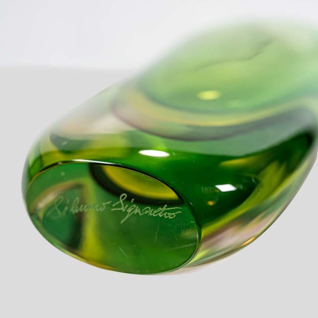 Green Yellow Purple Art Glass Vase by Silvano Signoreto, 1990s For Sale - Image 3 of 6