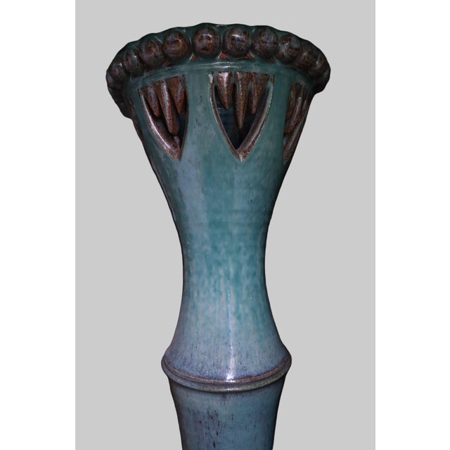 Ceramic Rare Joel Cottet Oregon Artist Large Teal Ceramic Sculpture With Light Feature For Sale - Image 7 of 8