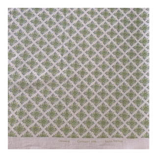 Raoul Textiles Granada Blue and Green Hand Printed Linen Fabric- 3 Yards For Sale