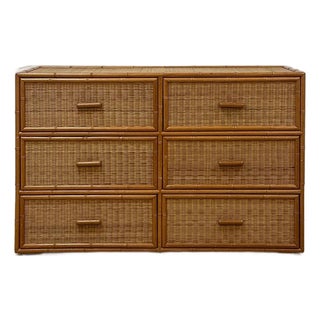 Vintage, Coastal, Bamboo, Wicker, Six Drawer Dresser, Chest Storage For Sale