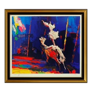 Late 20th Century Nicola SIMBARI Embossed Color Serigraph Large Signed Cheval Blanc Horse Artwork, Nicola Simbari For Sale