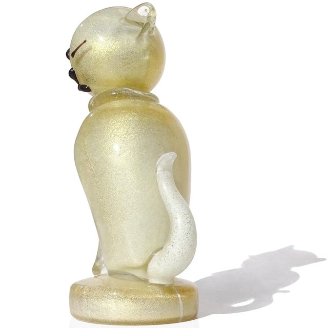 Mid 20th Century Vintage Murano Barbini White Gold Flecks Black Accents Italian Art Glass Kitty Cat Figurine Sculpture For Sale - Image 5 of 10