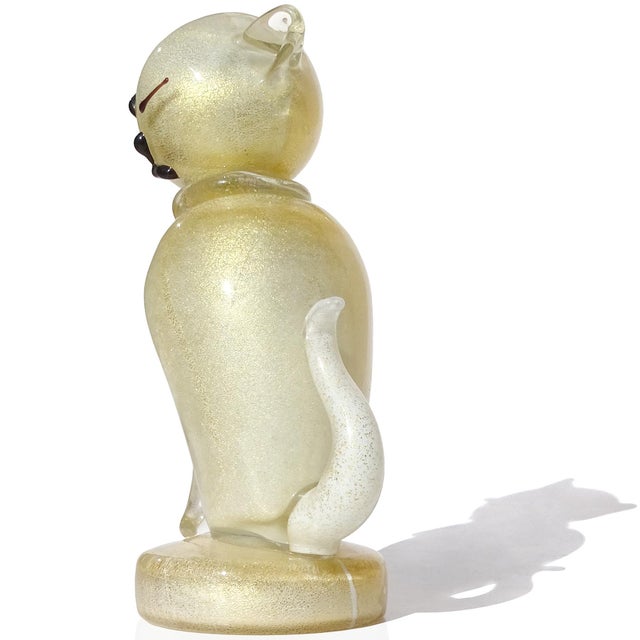 Mid 20th Century Vintage Murano Barbini White Gold Flecks Black Accents Italian Art Glass Kitty Cat Sculpture Figurine For Sale - Image 5 of 10