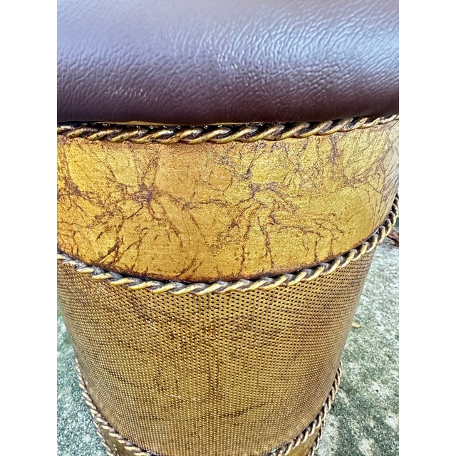 Brown 1960s Mid-Century Italian Gilded Metal Storage Ottoman / Vanity Stool - Newly Upholstered For Sale - Image 8 of 12