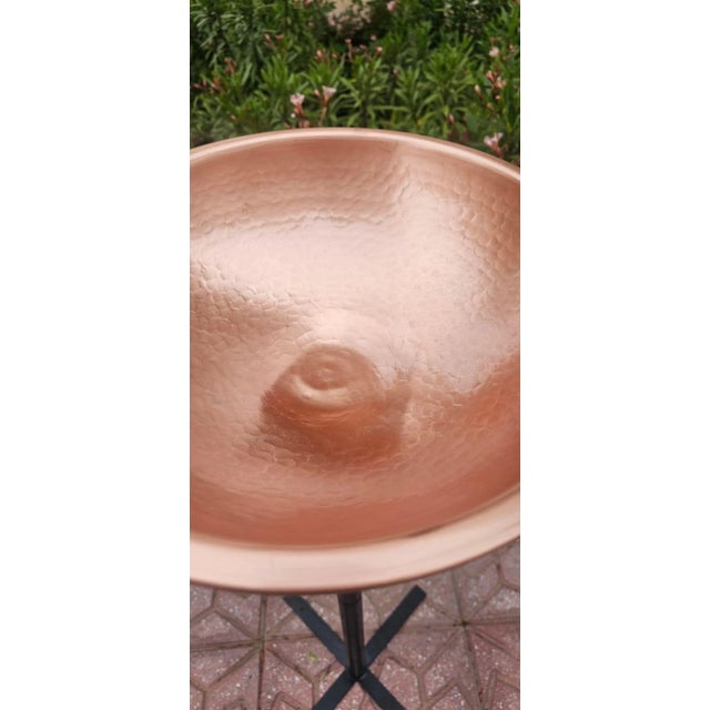 Rustic Hand-Hammered Copper Bird Bath With Stand – Handmade Moroccan Garden Decor For Sale - Image 3 of 6