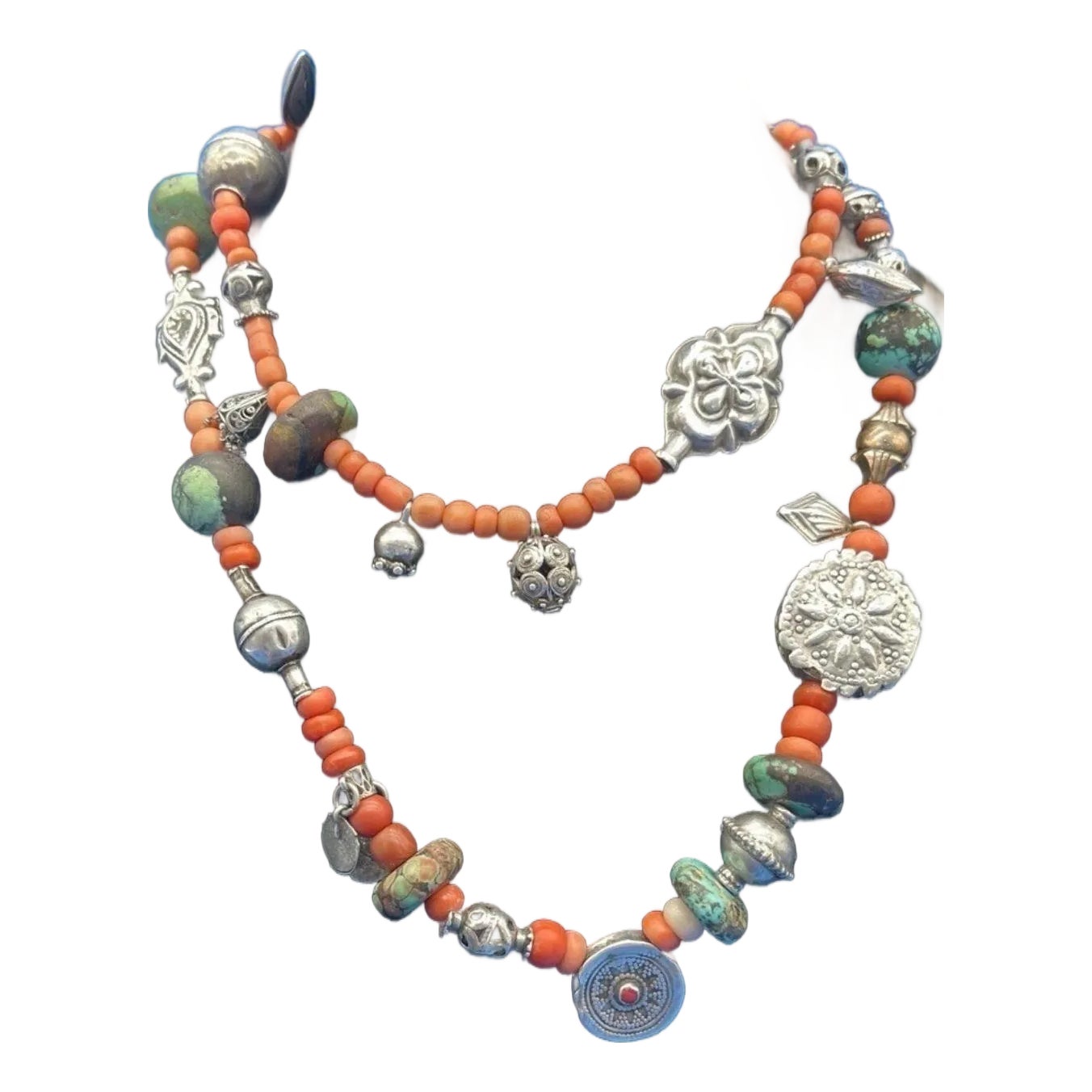 置物 Asian. And. Jewelly Antique Tajik/Uzbek Necklace and Ring Set. Central Asian Jewelry