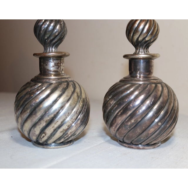 19th Century Pair Antique 19th Century Victorian Silver Plate Scent Cologne Perfume Bottles For Sale - Image 5 of 11