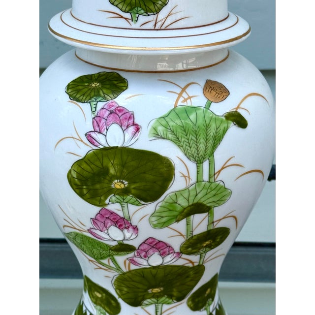 Vintage Lotus Ginger Jar W/ Gilded Finial For Sale In New York - Image 6 of 12