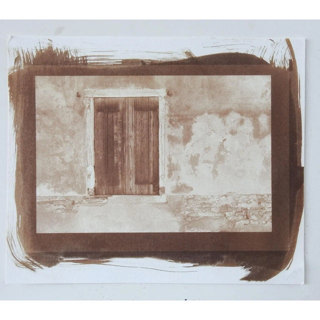 Abstract Vintage Sepia Cyanotype Shuttered Window Old Building Photograph For Sale - Image 3 of 3
