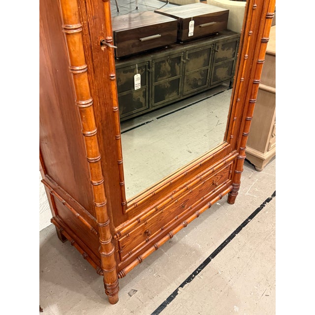 R. J. Horner Style Victorian Faux Bamboo Pine Mirrored Armoire For Sale - Image 9 of 12