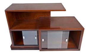 Mid-Century Modern Teak Wood Credenza and Display Cabinet With Glass Panels