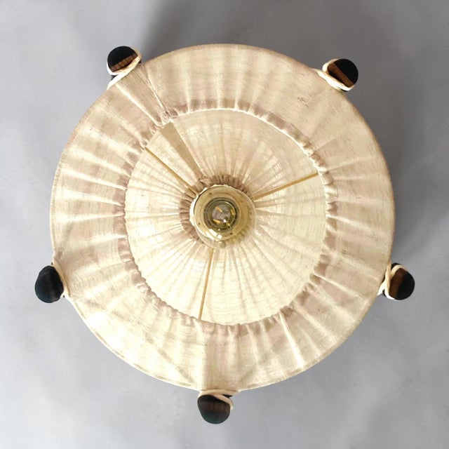 Wood Scandinavian Wood and Linen Lampshade Hanging Lamp, 1960s For Sale - Image 7 of 11