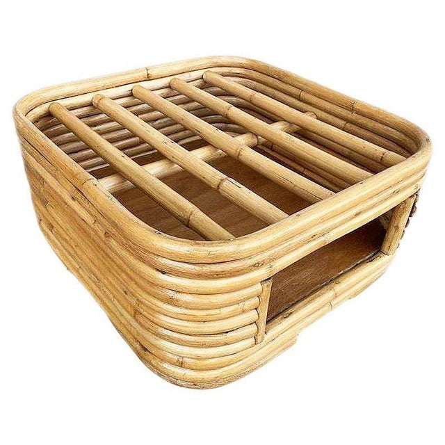 Pair of fully restored stacked rattan ottoman footrests with underneath cubby space for magazines and other living room...