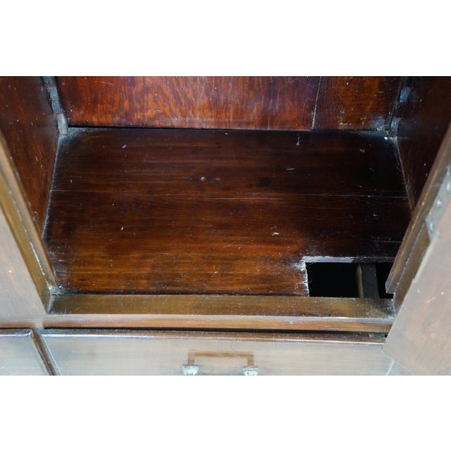 Antique Mission Oak Arts & Crafts Triple Bookcase Curio Display Cabinet 61" For Sale - Image 12 of 15