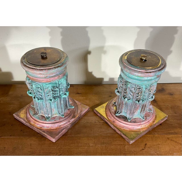 Stunning Pair of Solid Copper and Bronze Architectural Column Sculptures / Bases For Sale - Image 11 of 13