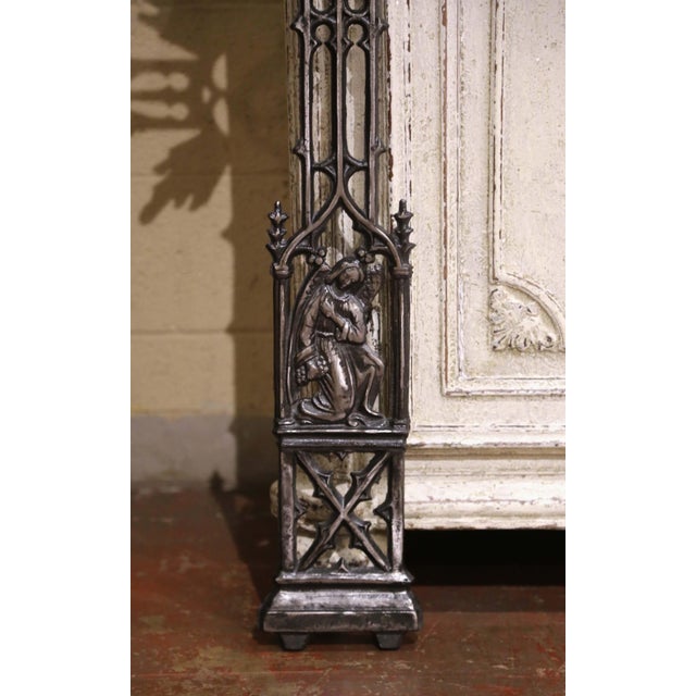 19th Century French Gothic Revival Polished Cast Iron Sacred Heart Altar Cross For Sale - Image 4 of 7