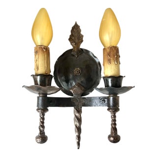 Antique Bronze Metal Spanish Revival Sconce For Sale