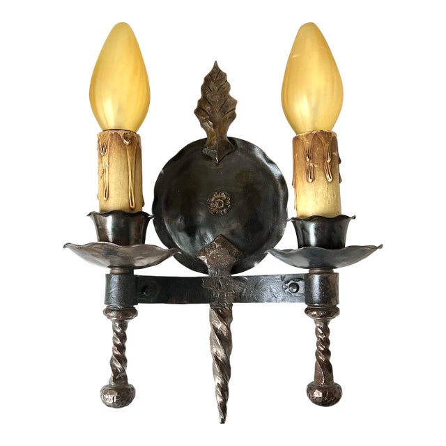 Antique Bronze Metal Spanish Revival Sconce For Sale