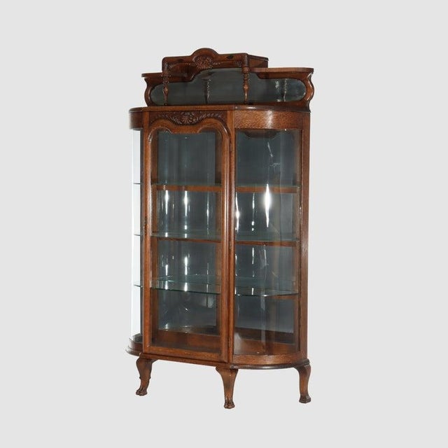 Antique RJ Horner Foliate Carved Oak China Cabinet With Mirror Unsigned C1900 Measures - 73" x 42 1/2" x 16 1/2" This...