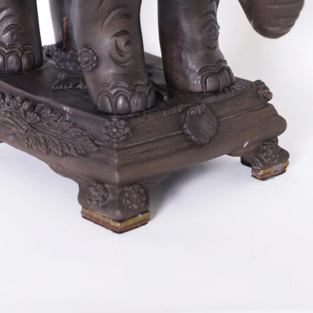 Pair of Neoclassic Earthenware Elephants With Obelisks For Sale - Image 10 of 10