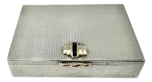 Vintage Sterling Silver Sapphire & 14k Gold Engine Turned Jewelry Trinket Box