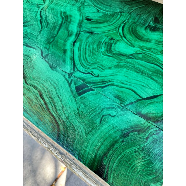 1950s Faux Malachite Topped Sofa or Hall Table With a Distressed Green Base and Legs French in Style For Sale - Image 12 of 12