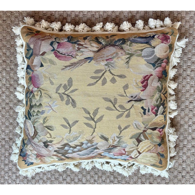 Textile Antique Aubusson Tapestry Pillows, a Pair For Sale - Image 7 of 12