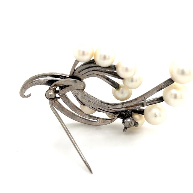 1990s Mikimoto Estate Akoya Pearl XL Spray Brooch Sterling Silver For Sale - Image 12 of 12