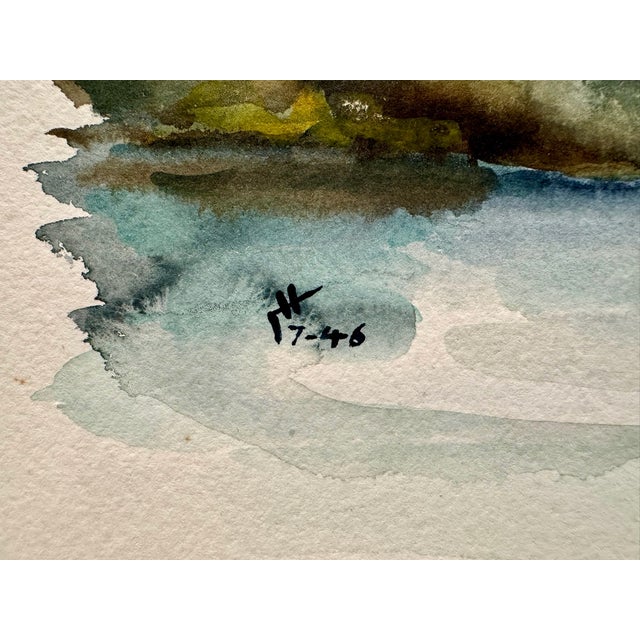1940s Henry Emil Salloch Original Watercolor on Paper Impressionist Lake Landscape, 1946 For Sale - Image 5 of 7