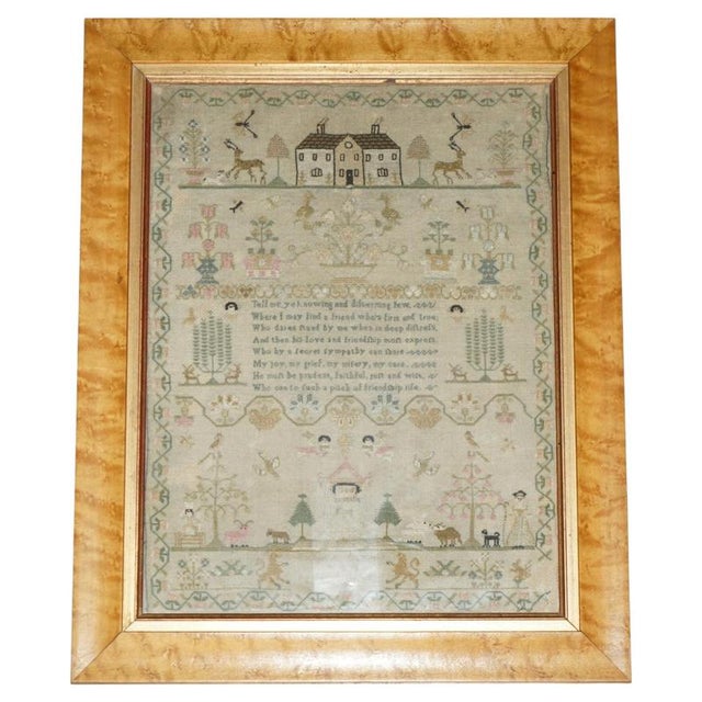Antique George III Pictorial Friendship Sampler, 1798 For Sale - Image 17 of 17