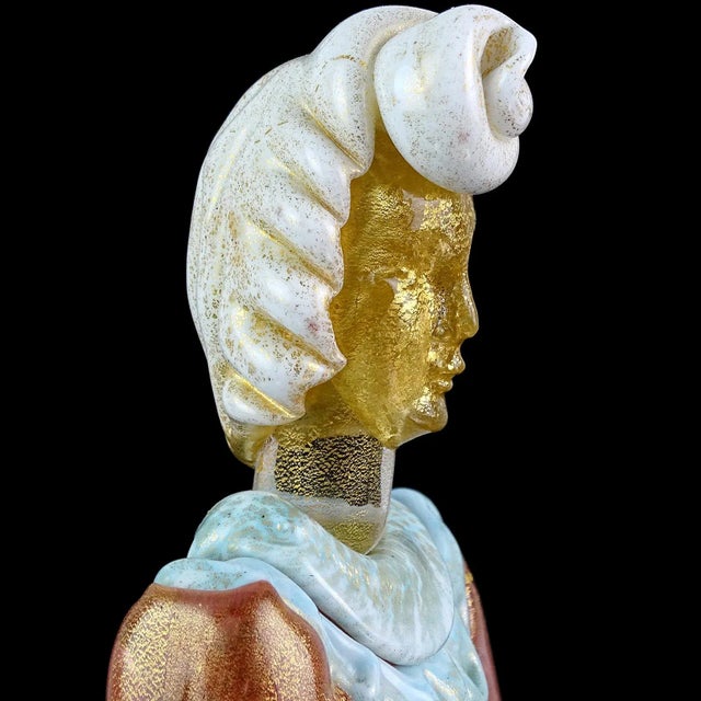 Murano Victorian Dress Woman Pink Blue White Gold Flecks Vintage Italian Art Glass Figure Sculpture For Sale In Orlando - Image 6 of 13