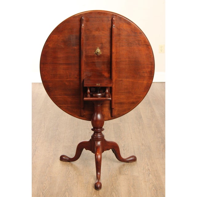 Brown Antique Queen Anne Style Solid Mahogany Round Tilt-Top Table For Sale - Image 8 of 12