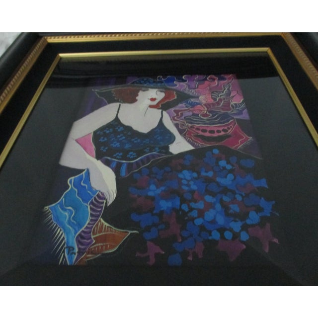 This is a professionally framed with glass, original watercolor painting by Patricia Govezensky, a protégé of Itzhak Tarkay.