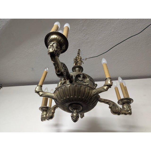 Metal Antique Neoclassical Chandelier in Cast Brass, 1900s For Sale - Image 7 of 18