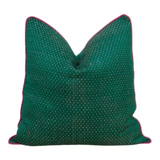 Vanna Green Dotted Ahir Handloom Pillow For Sale