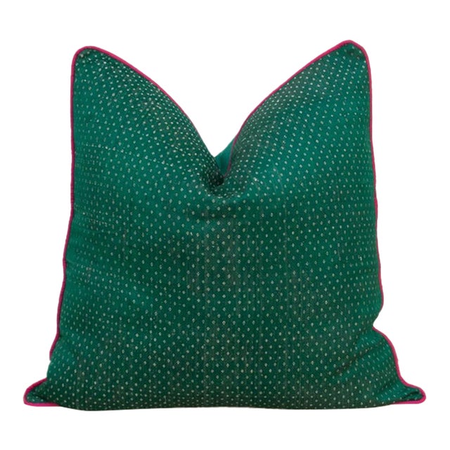 Vanna Green Dotted Ahir Handloom Pillow For Sale