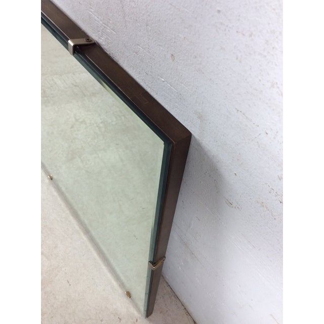 Mid Century Modern Long Rectangular Wall Mirror With Beveled Edge and Brass Accents For Sale - Image 10 of 18
