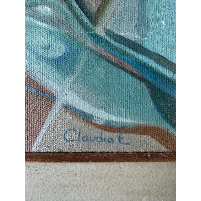 Vintage Brazilian Abstract Fish Oil on Canvas Painting, Signed Claudia E., Framed For Sale - Image 4 of 8