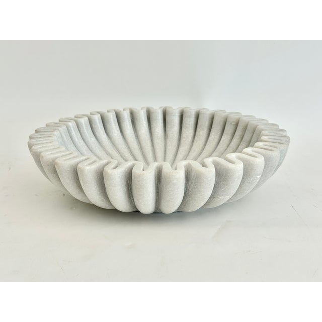 Fluted White Marble Bowl 12" X 3.5" For Sale - Image 4 of 7